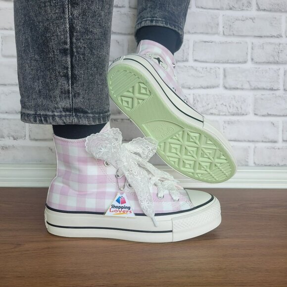 ❤️❤️Converse Chuck Taylor Lift Platform Gingham Sz 8 Women's Shoes White A13663C - Picture 1 of 14